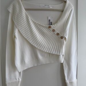 Urban Outfitters Off-Shoulder Cream Sweater with Button Accent